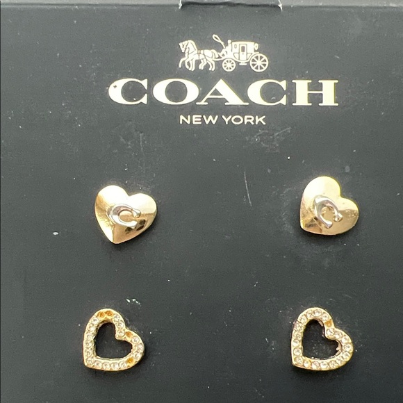 Coach Jewelry - Two Pairs of Coach Chic Gold Heart Shaped Stud Earrings